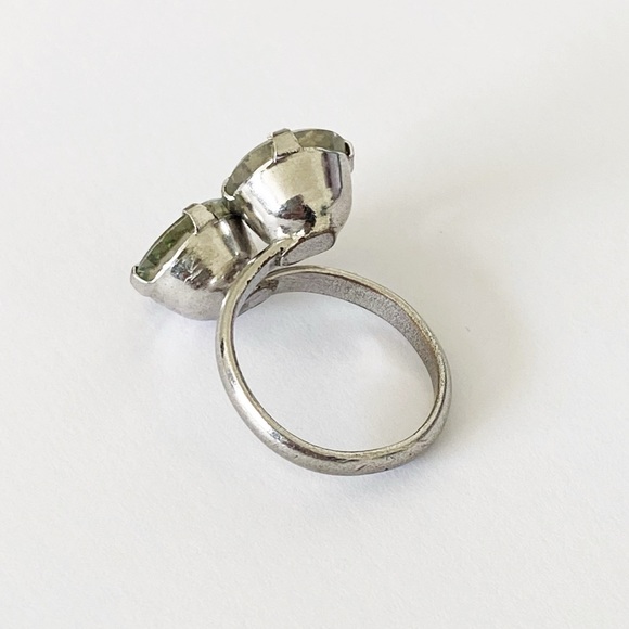 Vintage Sarah Coventry rainbow iris glass moi et toi rhinestone silver ring 5.5 - Picture 7 of 8